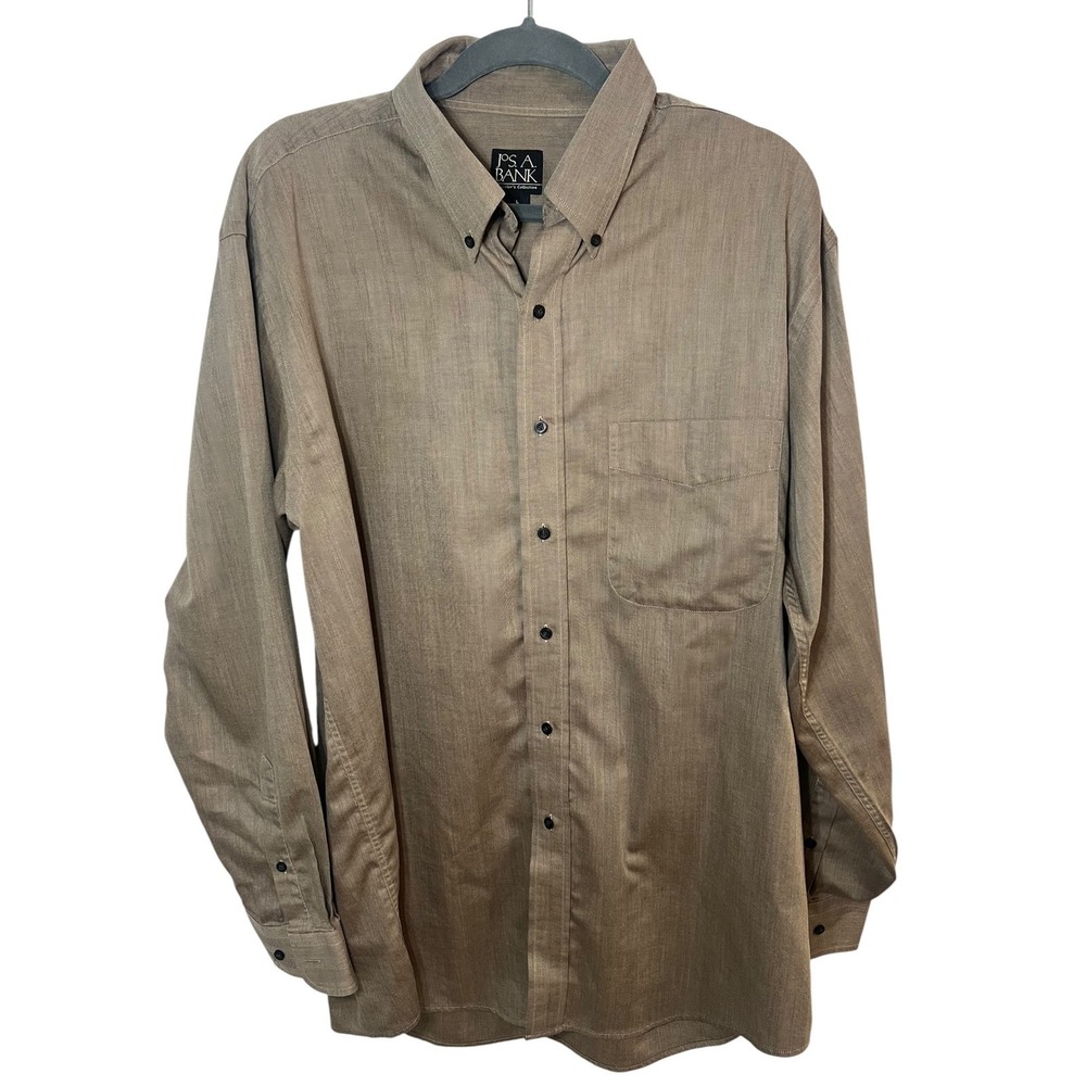 Jos A Bank Traveler Collection 100% Cotton Shirt Brown Herringbone Button Down L